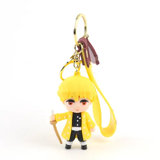 Yellow Zenitsu Agatsuma Figure Keychain - Demon Slayer Anime Accessory with Yellow Logo Strap | Thunder Breather Collectible