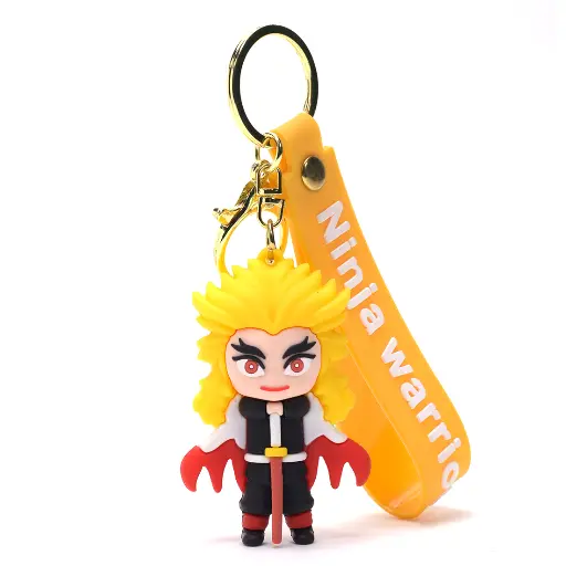 Rengoku Kyojuro Figure Keychain - Demon Slayer Anime Accessory | Flame Hashira Collectible with Yellow Logo Strap